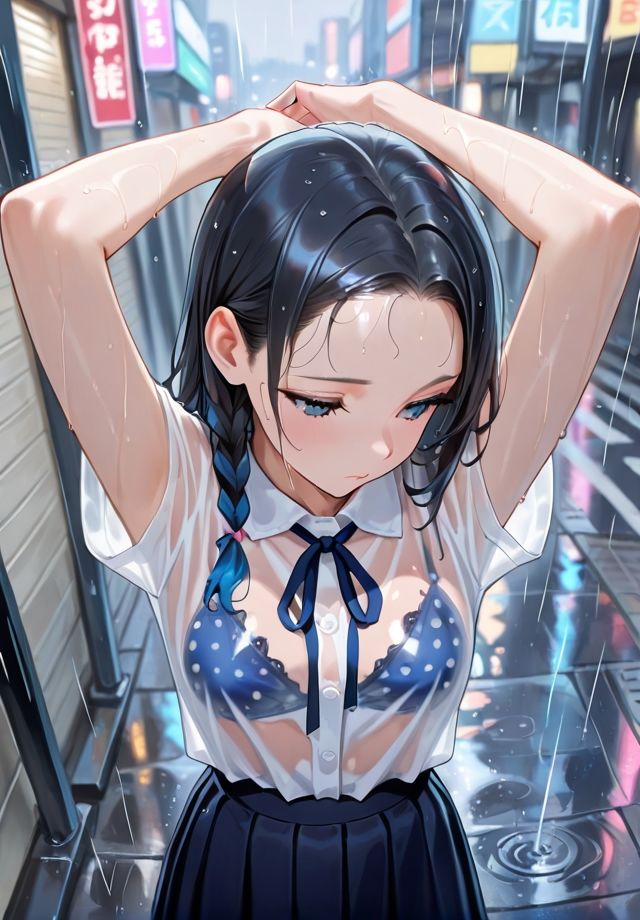 【エロ漫画】雨に透ける少女  透けブラ編5