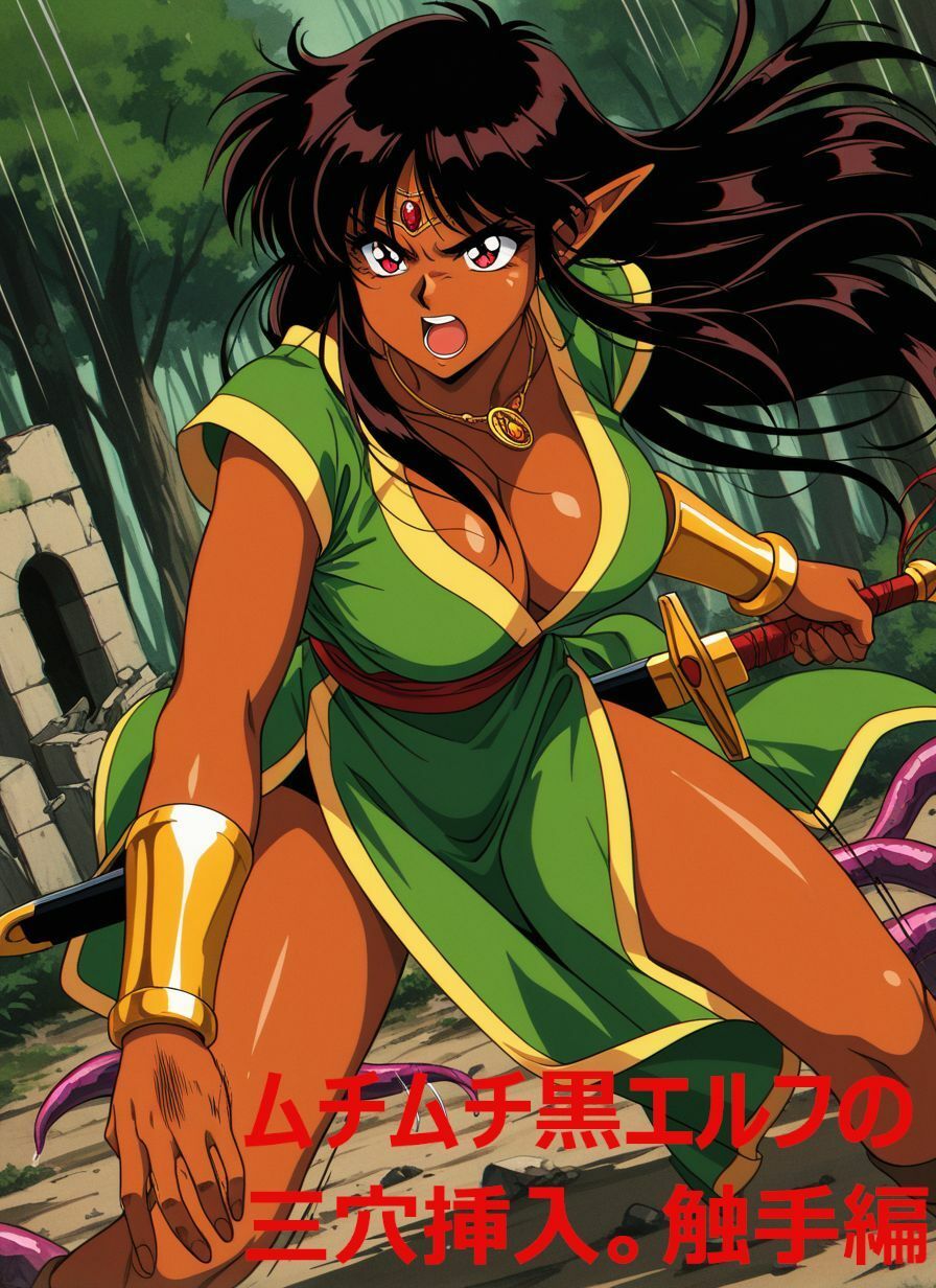 【動画付き】ムチムチ黒エルフの二穴挿入。触手編【142枚】です。 画像1