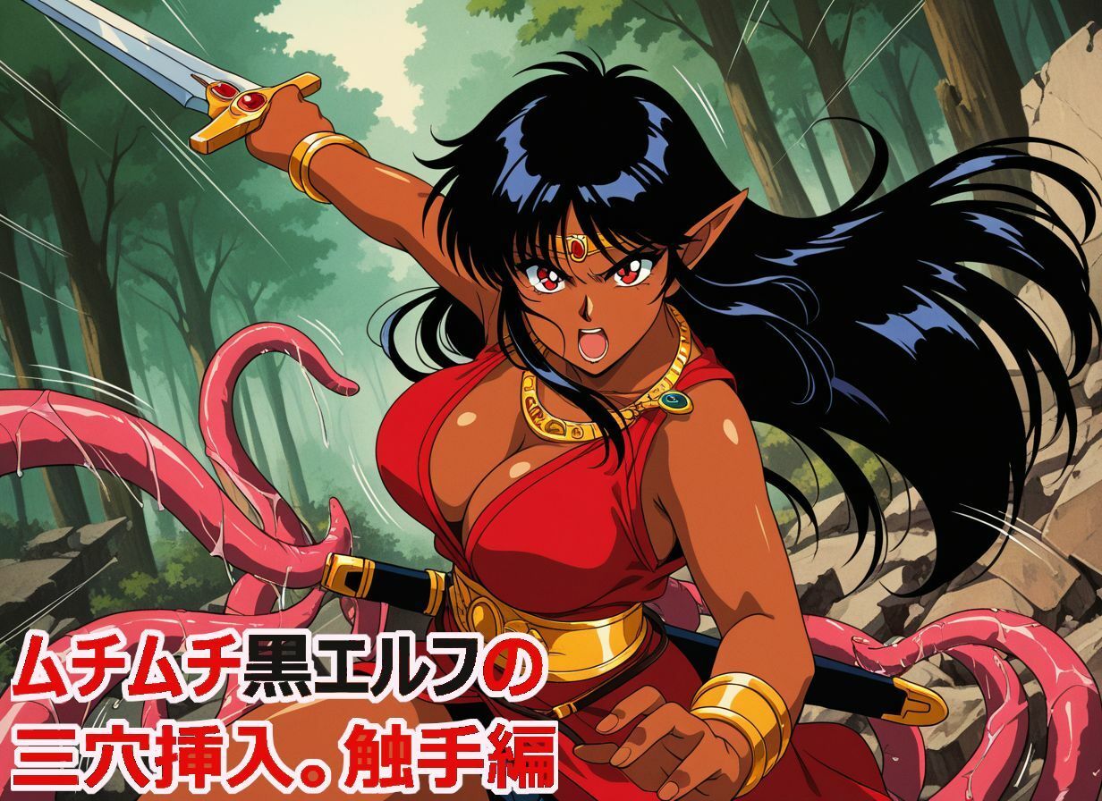 【動画付き】ムチムチ黒エルフの二穴挿入。触手編【142枚】です。 画像2