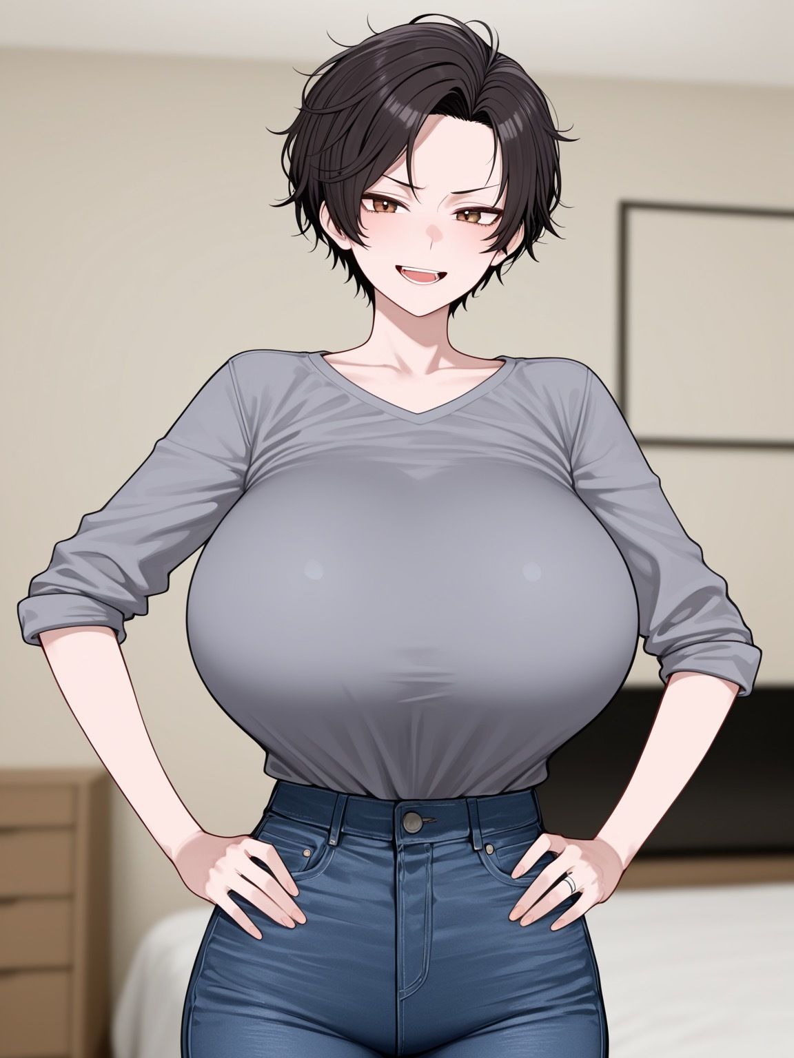 短髪爆乳ママと催●アプリおじさんがいちゃラブ孕まセックスする話 画像1