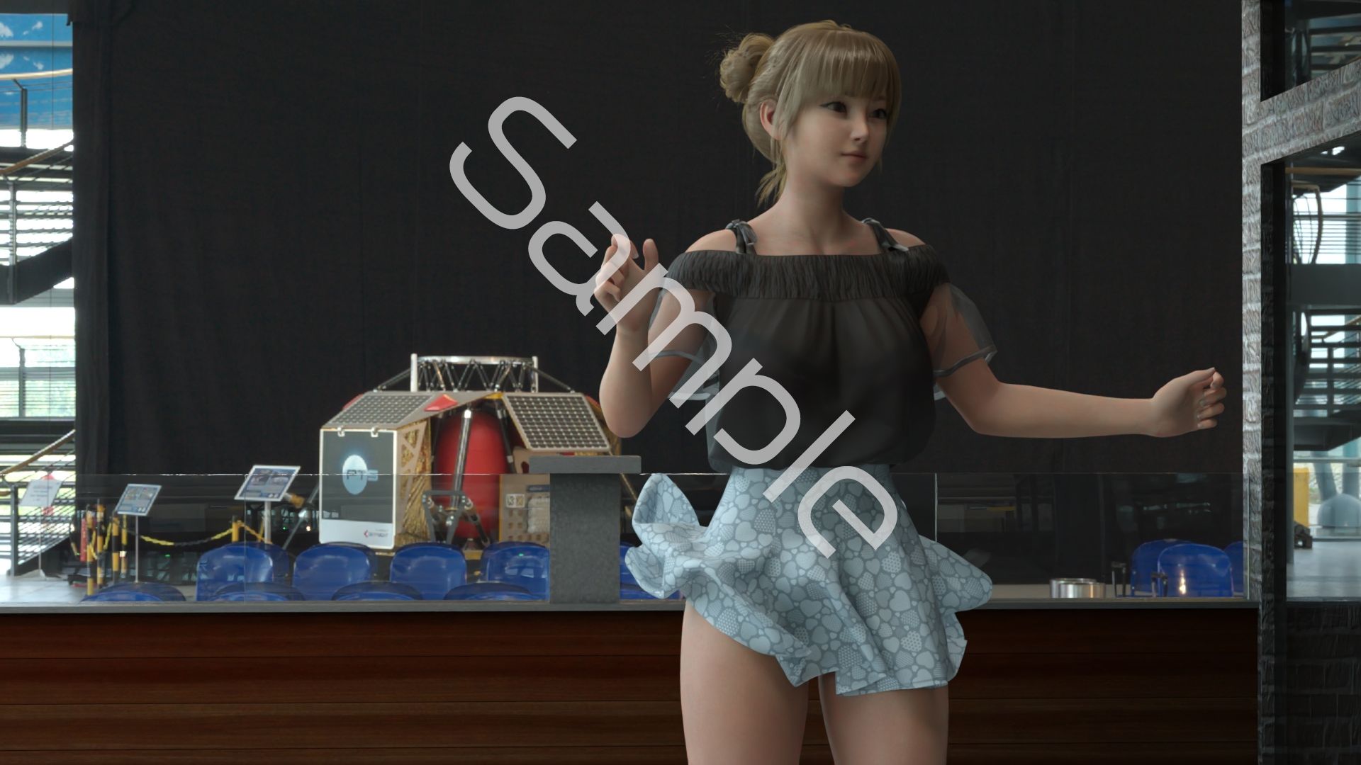 一ノ瀬廻里・自分がパーソナリティのラジオ番組の冒頭でミニスカートでダンスすることを業務命令で強要される:Vol.003『ただの話題作りとのことで電源OFF（のはず）のカメラが4台、ローアングルから彼女のスカート内を覗き込むように設置されている（水玉柄黒サテン地パンティ』 画像6