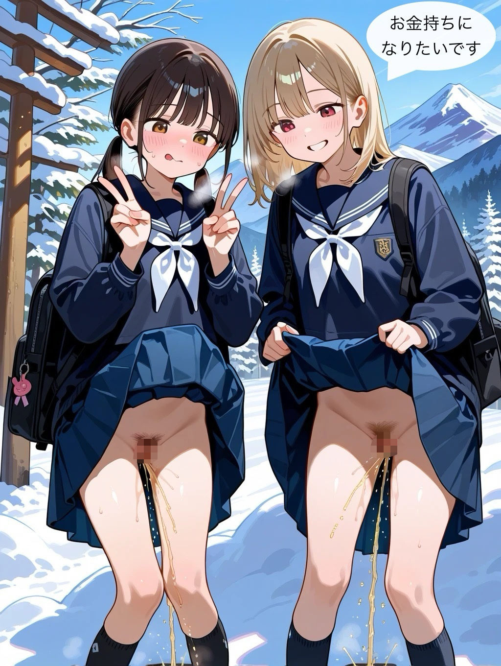 【エロ漫画】とある村が「雪山でオシッコをすれば願いが叶う」とデマを流したが本当は性欲がMAXになるおまじないだった4