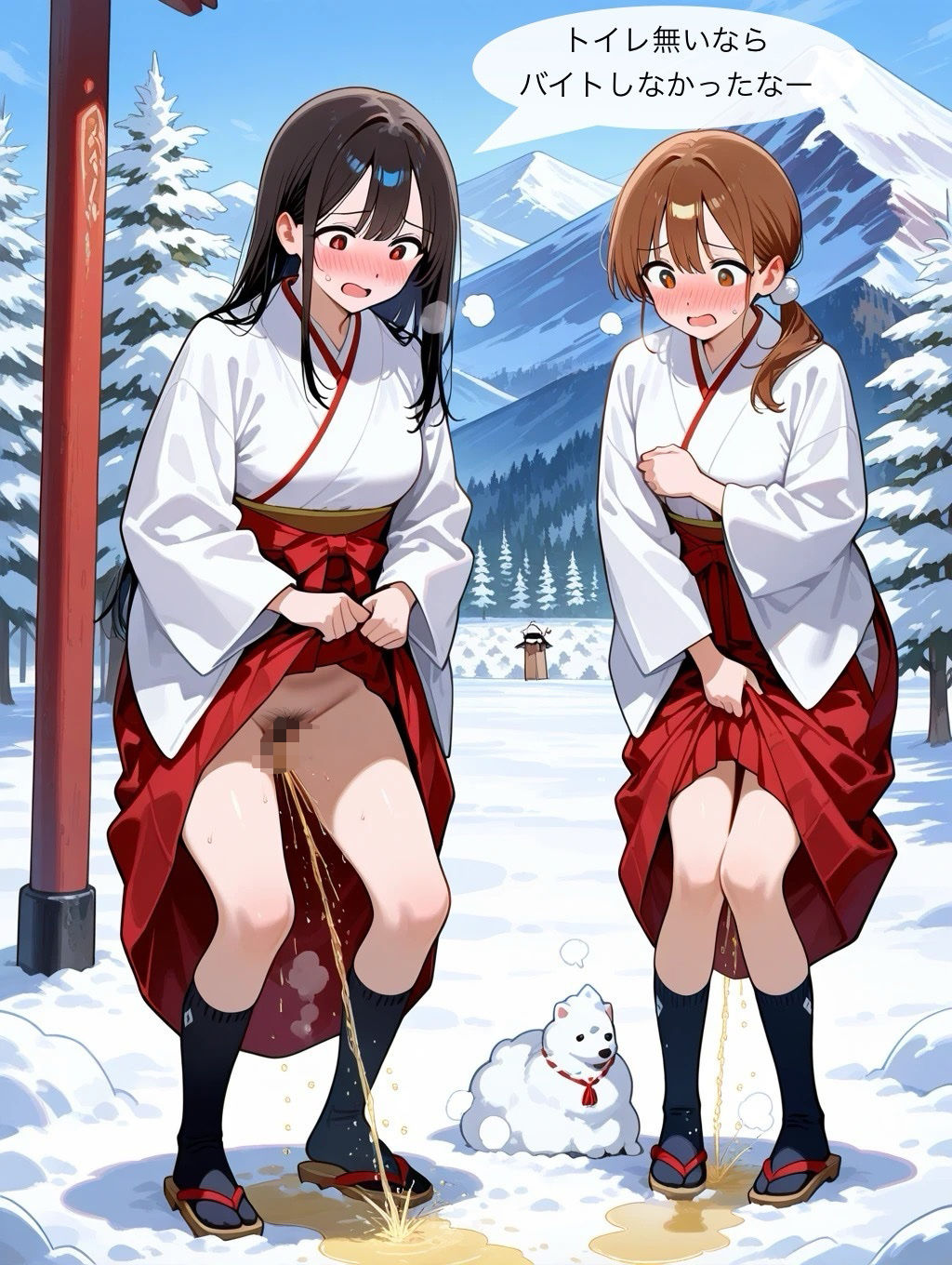 【エロ漫画】とある村が「雪山でオシッコをすれば願いが叶う」とデマを流したが本当は性欲がMAXになるおまじないだった6