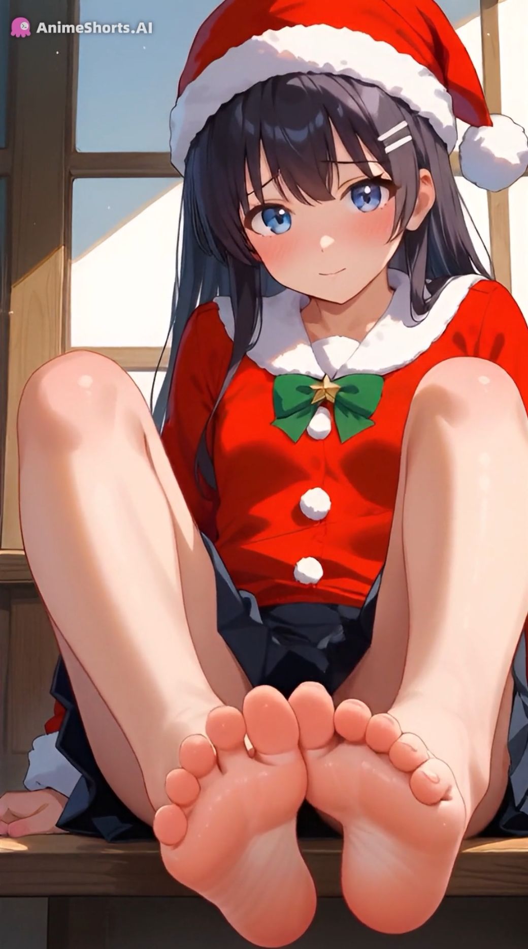 【セリフ音声付きアニメ3分1秒】足コキでオナサポ！冬のミニスカ制服！太もも、足の裏、靴下、素脚、パンチラ 画像3