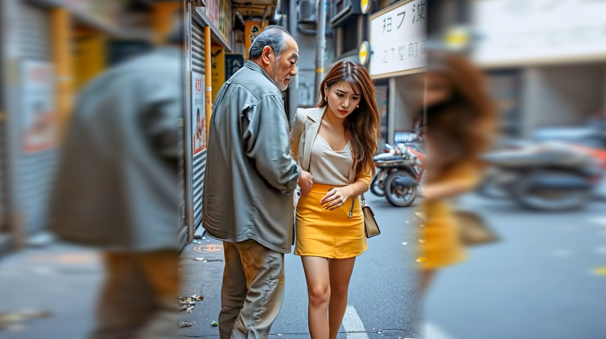 妄想 路地裏を歩く女性のスカートをめくる AI生成動画 画像3