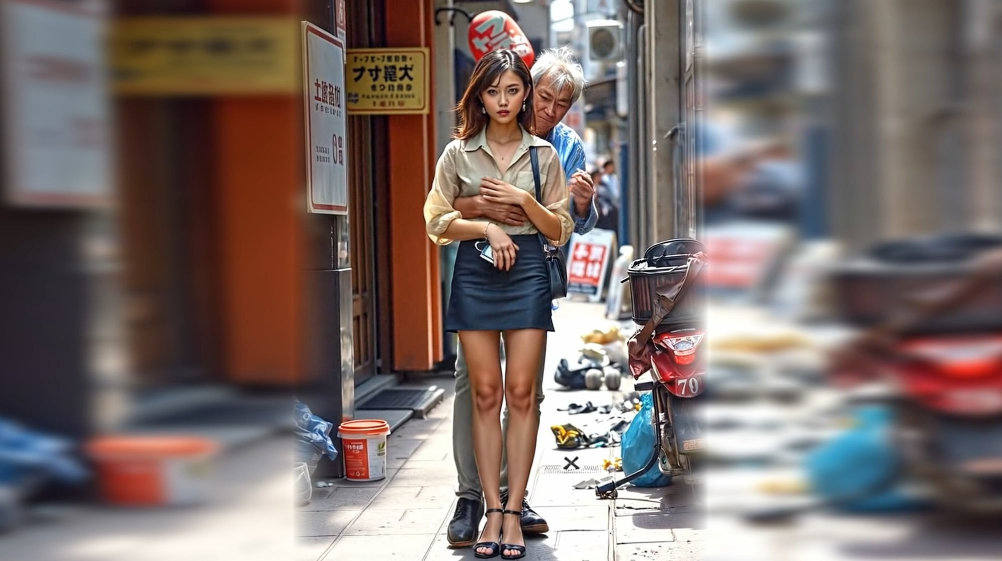 サンプル画像5:妄想 路地裏を歩く女性のスカートをめくる AI生成動画(Artificial Intelligence iso) [d_709453]