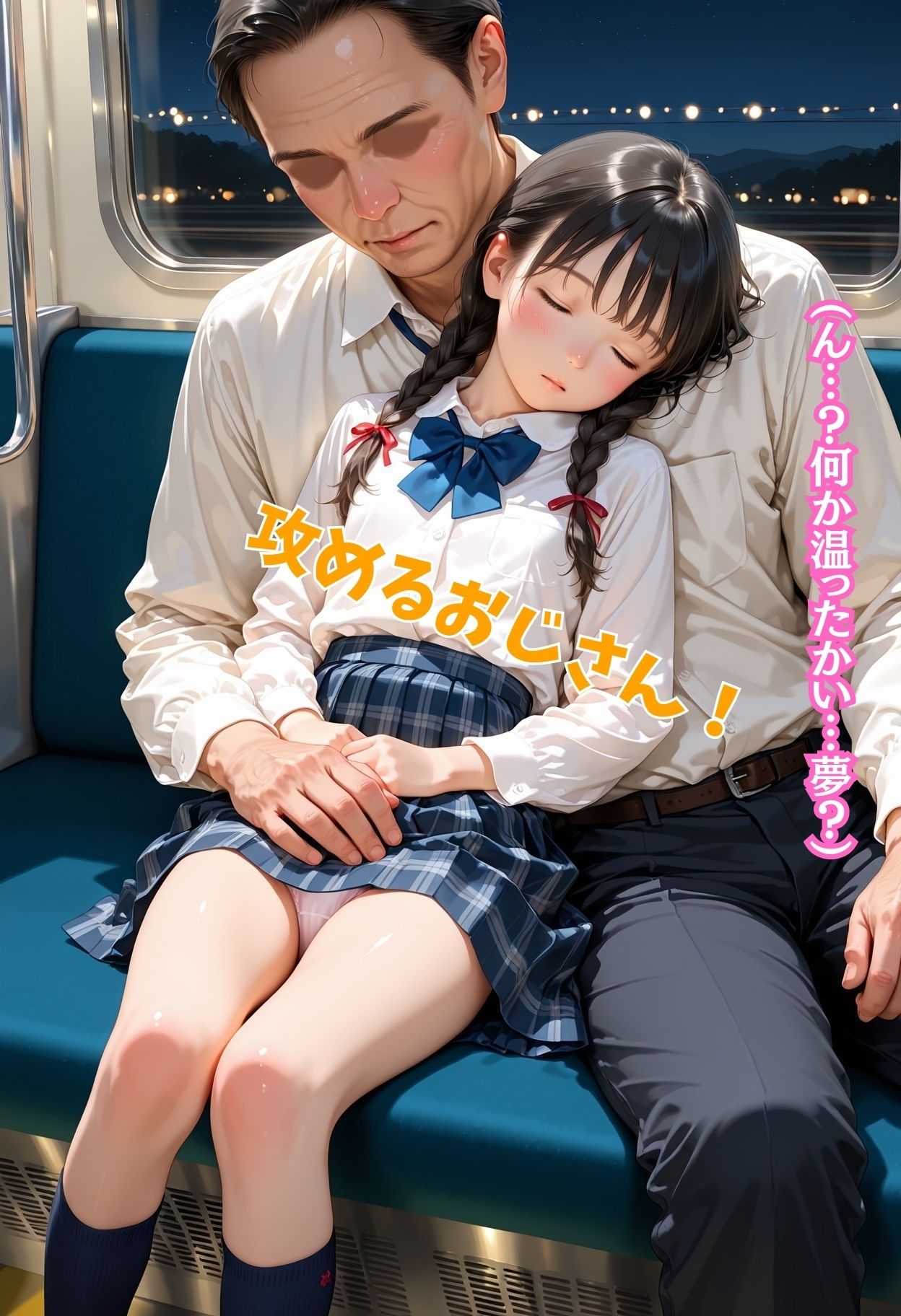 【エロ漫画】夜電車でうたた寝少女痴●おじさんに堕ちていく4