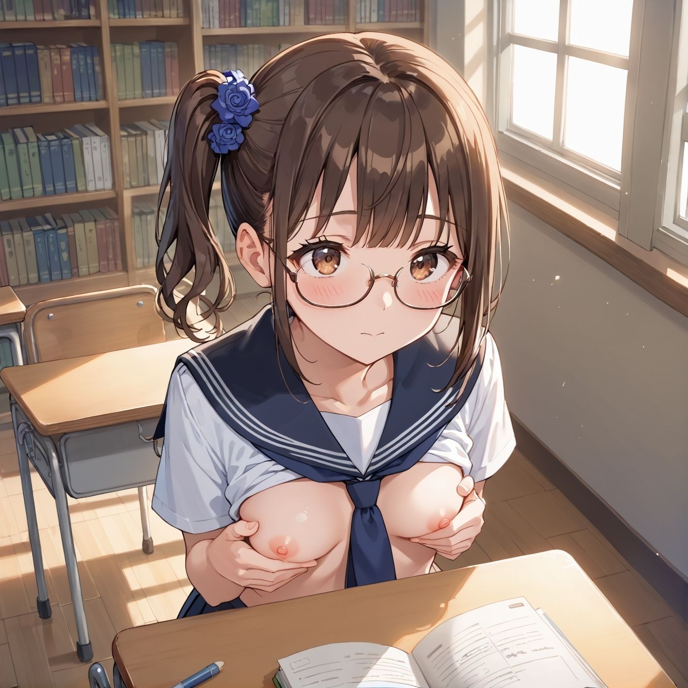 【無料エロ漫画】学園性活!図書委員と官能的な秘め事2【メガネ美少女の厳選CG207枚収録】(アオとハル) d_711037