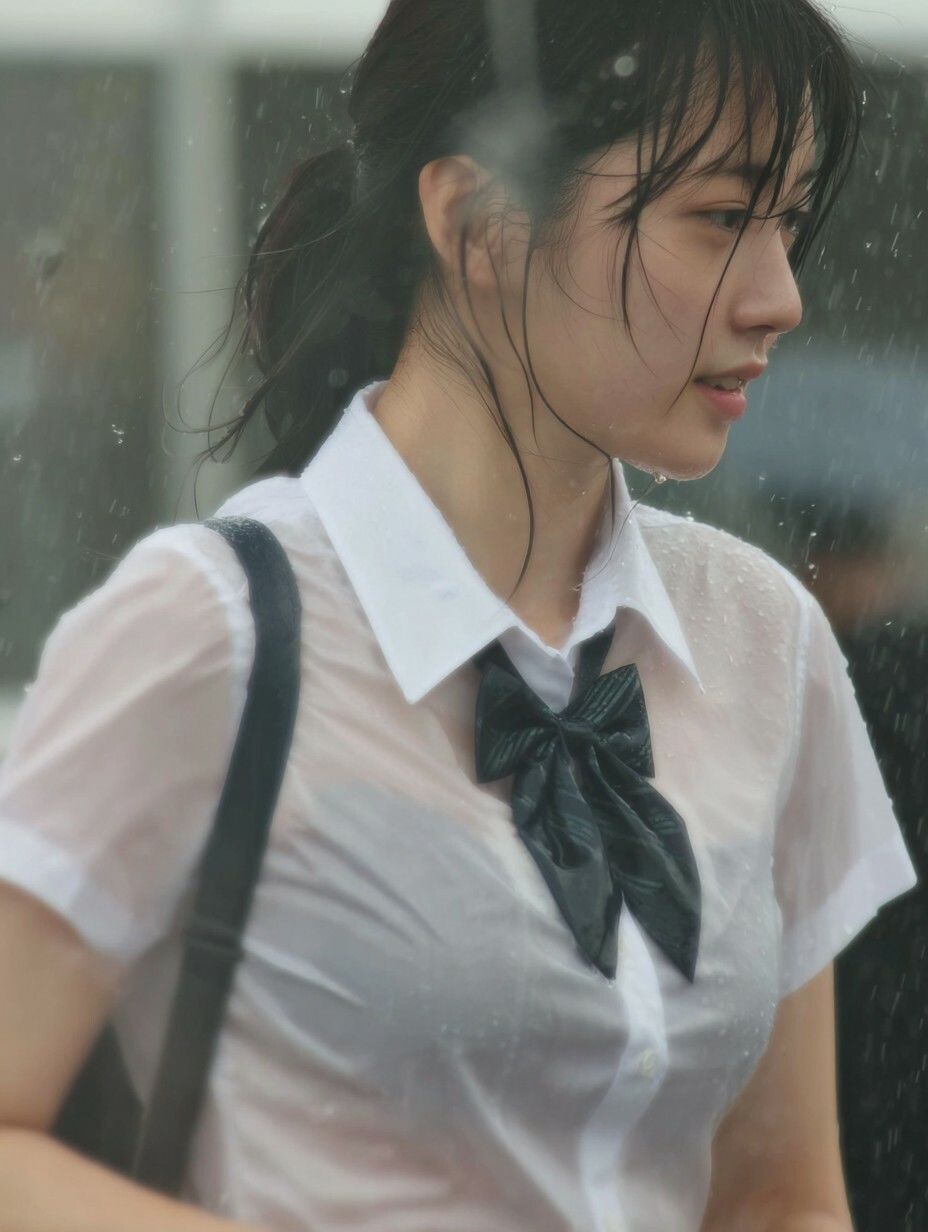 サンプル画像1:【画像200枚】雨と白のブラウス(AI生チェキコレクション) [d_712858]