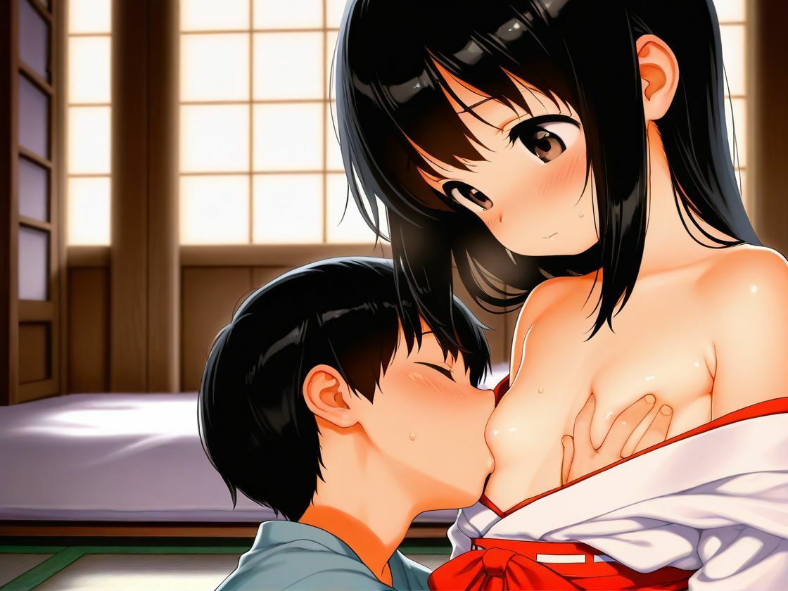 【エロ漫画】巫女バイトを始めたつるぺたいとこに僕の精液を生で奉納した1