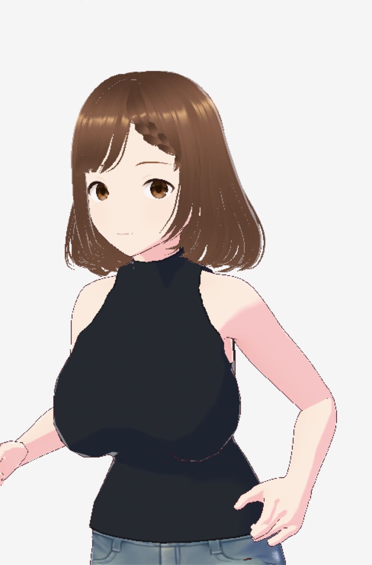 サンプル画像1:黒いノースリーブにデニムのショートパンツのお姉さん（セリフなし  3DCGモデル  イラスト集）(パイアールフロンティア) [d_714503]