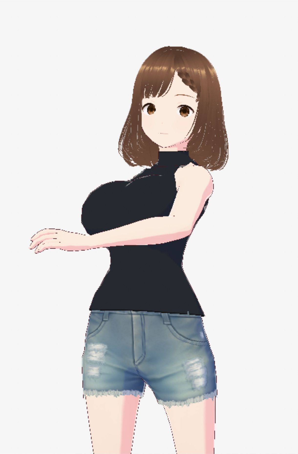 黒いノースリーブにデニムのショートパンツのお姉さん（セリフなし  3DCGモデル  イラスト集） 画像2