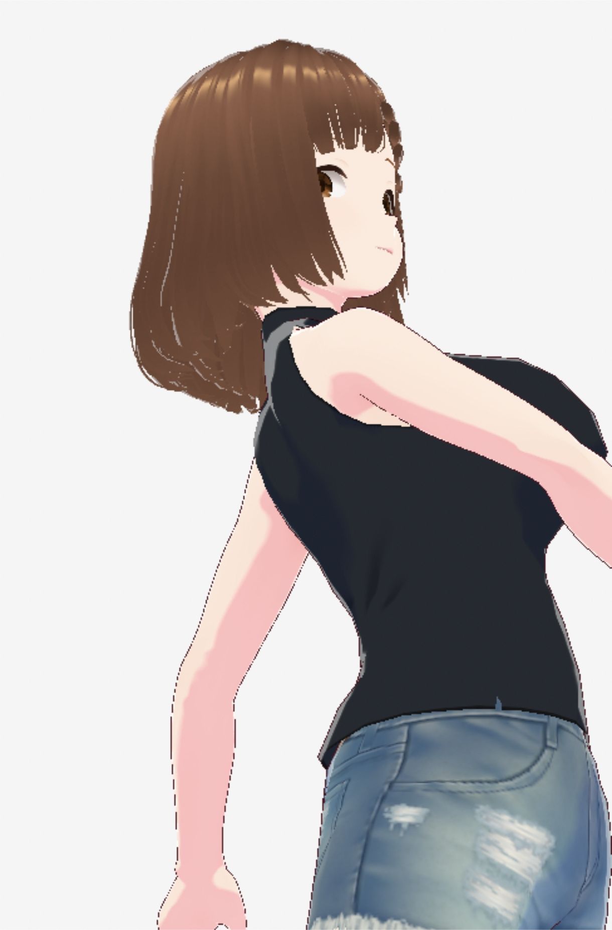 黒いノースリーブにデニムのショートパンツのお姉さん（セリフなし  3DCGモデル  イラスト集） 画像4