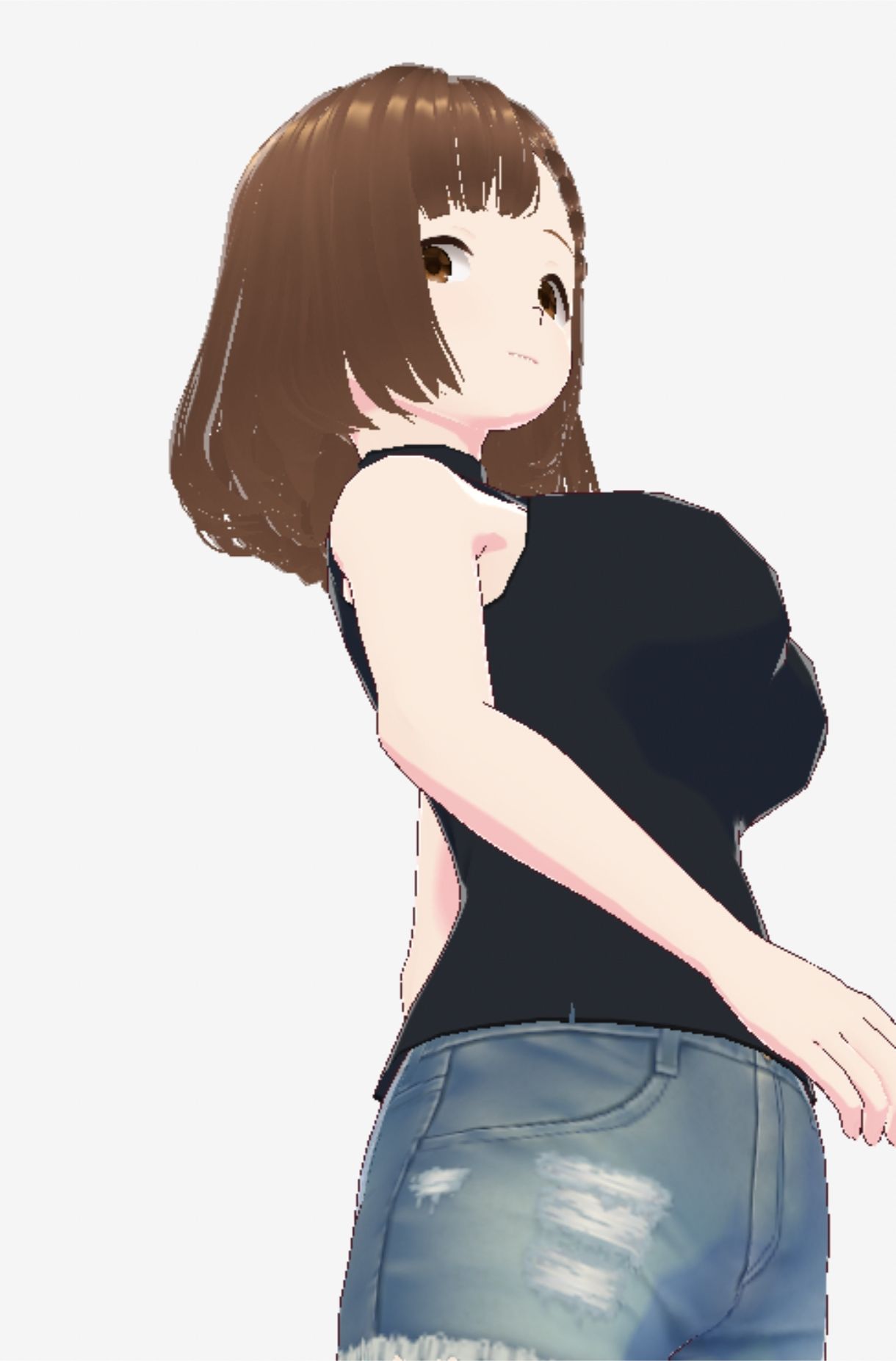 サンプル画像5:黒いノースリーブにデニムのショートパンツのお姉さん（セリフなし  3DCGモデル  イラスト集）(パイアールフロンティア) [d_714503]