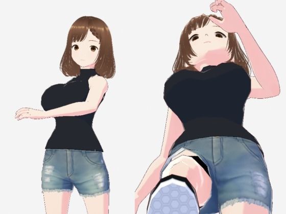 黒いノースリーブにデニムのショートパンツのお姉さん（セリフなし  3DCGモデル  イラスト集）【パイアールフロンティア】