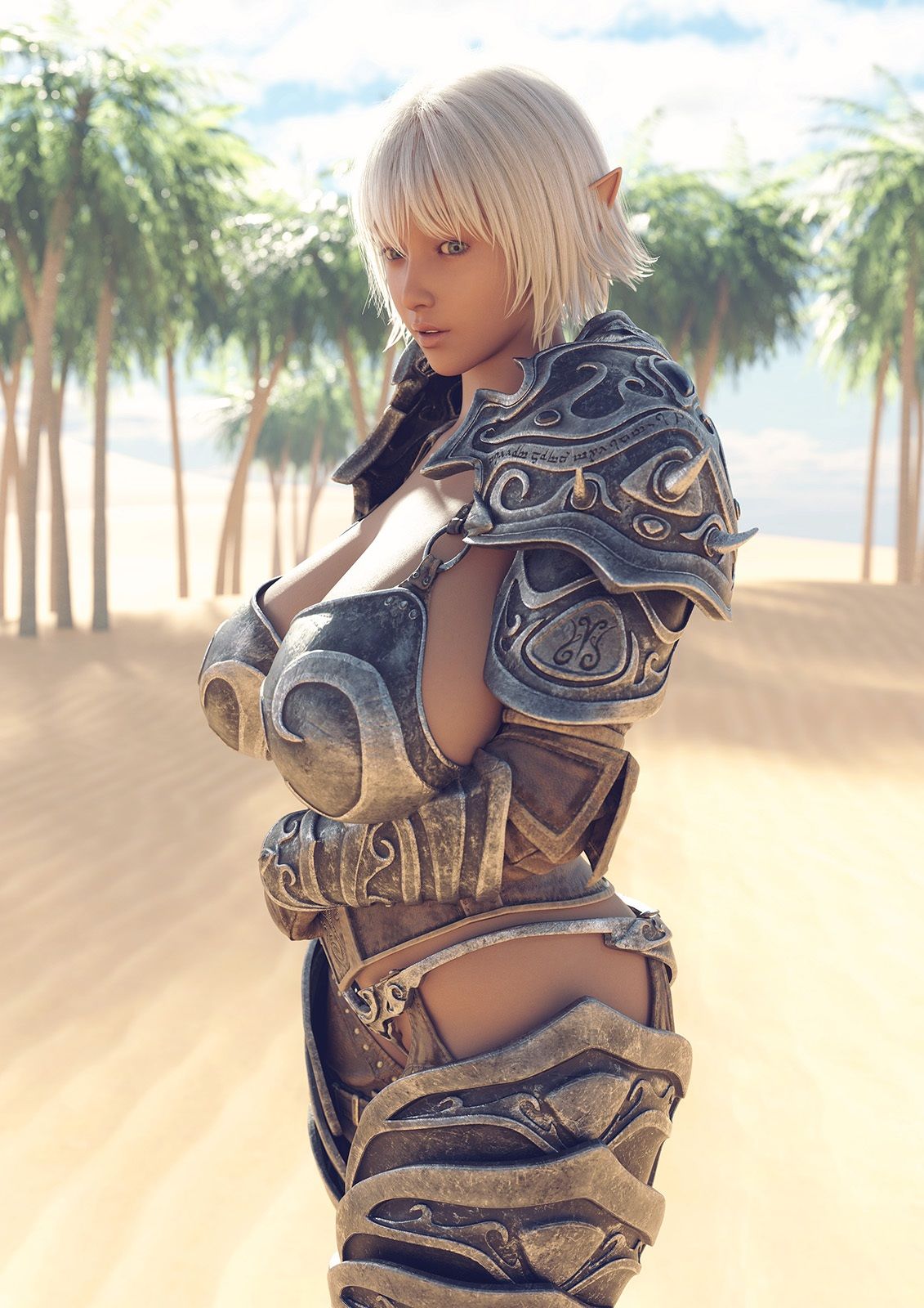 ダークエルフ戦士とオアシスで 画像1