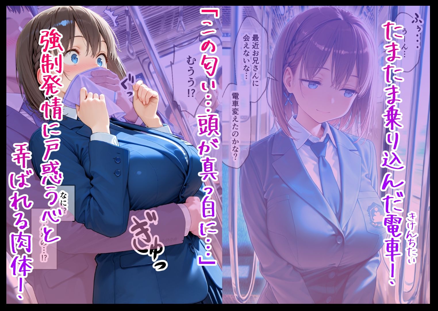 【無料エロ漫画】d_714972 電車痴○堕ち 皆んな見てるなのに降りられない 各駅無視の快楽電車 前と後ろから責められて 月曜日のた〇わ アイ編(大人の秘密結社)