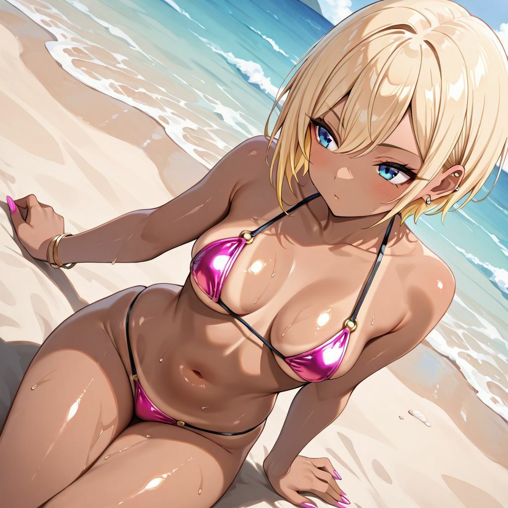 油膜コーティングされた褐色ギャルの南国ビーチ密着体験 〜光沢マイクロビキニでオイルまみれ、おじさんに揉み犯●れ中出し堕ち絶頂〜 画像2