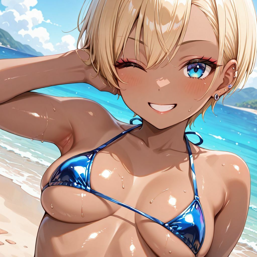 油膜コーティングされた褐色ギャルの南国ビーチ密着体験 〜光沢マイクロビキニでオイルまみれ、おじさんに揉み犯●れ中出し堕ち絶頂〜 画像3