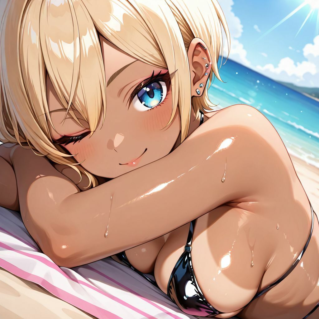 サンプル画像4:油膜コーティングされた褐色ギャルの南国ビーチ密着体験 〜光沢マイクロビキニでオイルまみれ、おじさんに揉み犯●れ中出し堕ち絶頂〜(油膜コーティング) [d_716448]