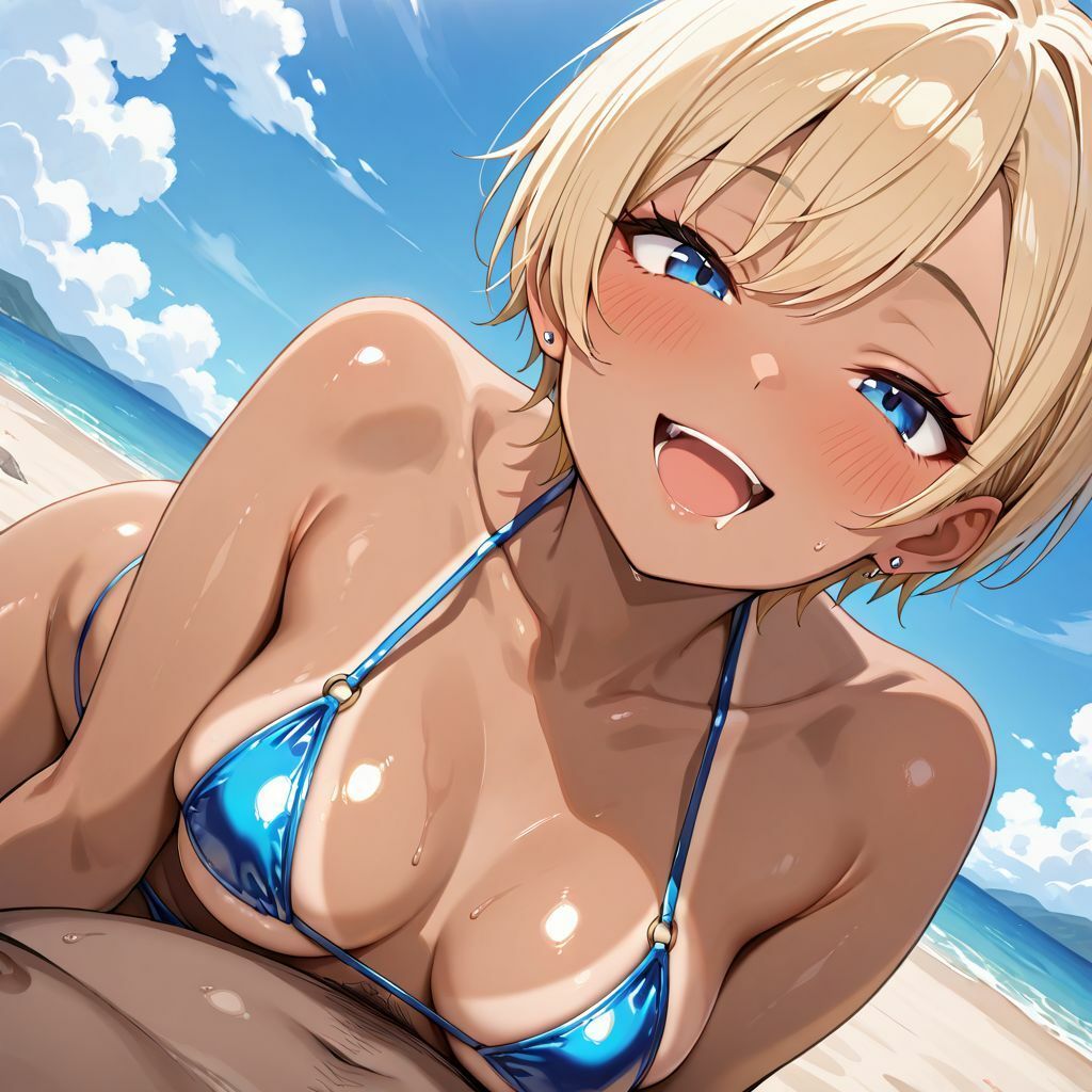 油膜コーティングされた褐色ギャルの南国ビーチ密着体験 〜光沢マイクロビキニでオイルまみれ、おじさんに揉み犯●れ中出し堕ち絶頂〜 画像8