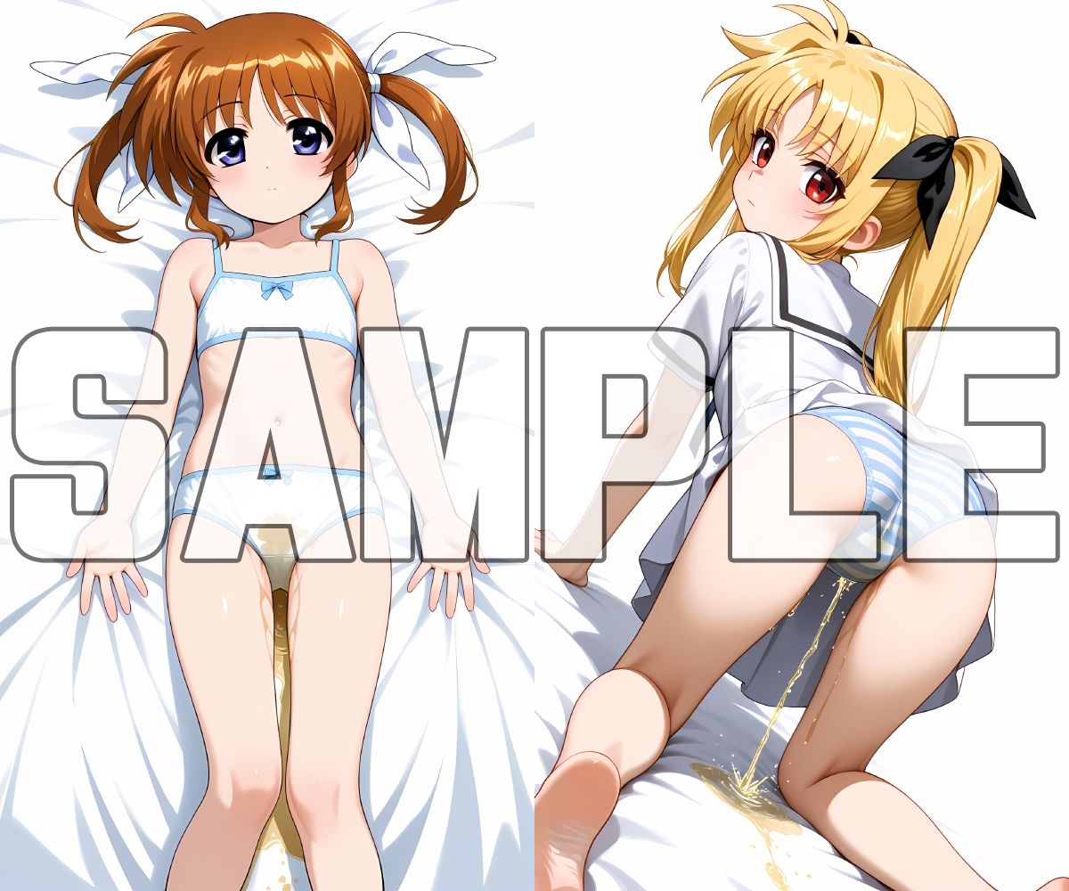 【エロ漫画】蔵出しおしっこお漏らしする「高〇なのは」と「フェ〇ト」3