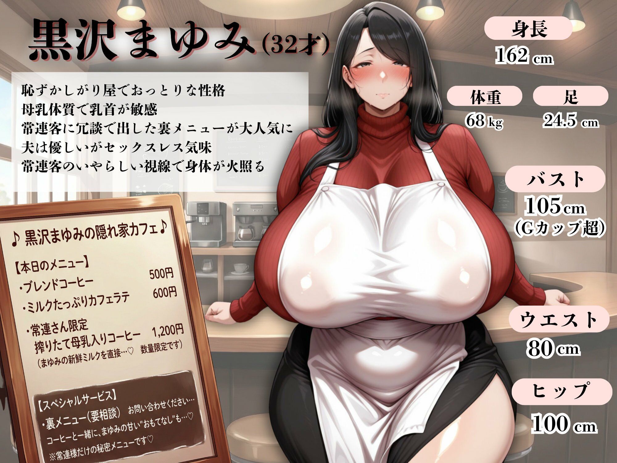 【セリフ入りあり】  爆乳母乳人妻  常連さん限定母乳入りコーヒーご注文挿りました。 画像1
