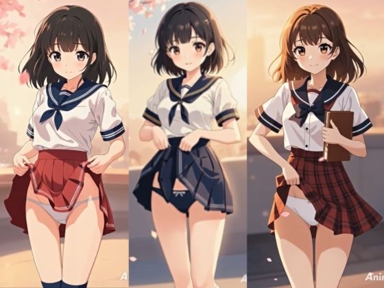 【エロ漫画】【アニメ39分24秒】ひたすらミニスカめくって生パンツ！ミニスカートの制服を着た女の子200人以上がパンティーを見せてくれる、妄想の世界！純白ショーツやトランクスから…1