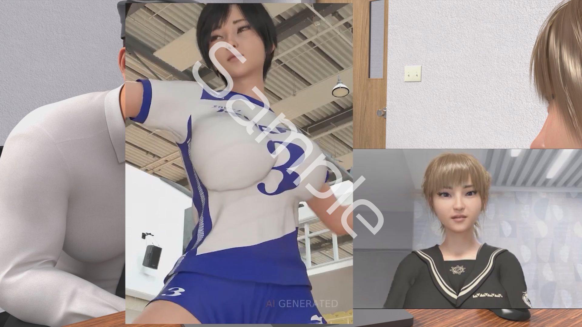 【▲100●100】生徒会長一ノ瀬廻里・県警からの事情聴取で、自らの盗撮被害動画の確認を強いられる:DeepNude_006『廻里のAIディープフェイク・勝手に女子バレー選手ぽい女優にアイコラされ＆制服でハイキックパンチラからおっぱいポロリとマ○コ見せつけ動画を生成される』 画像4