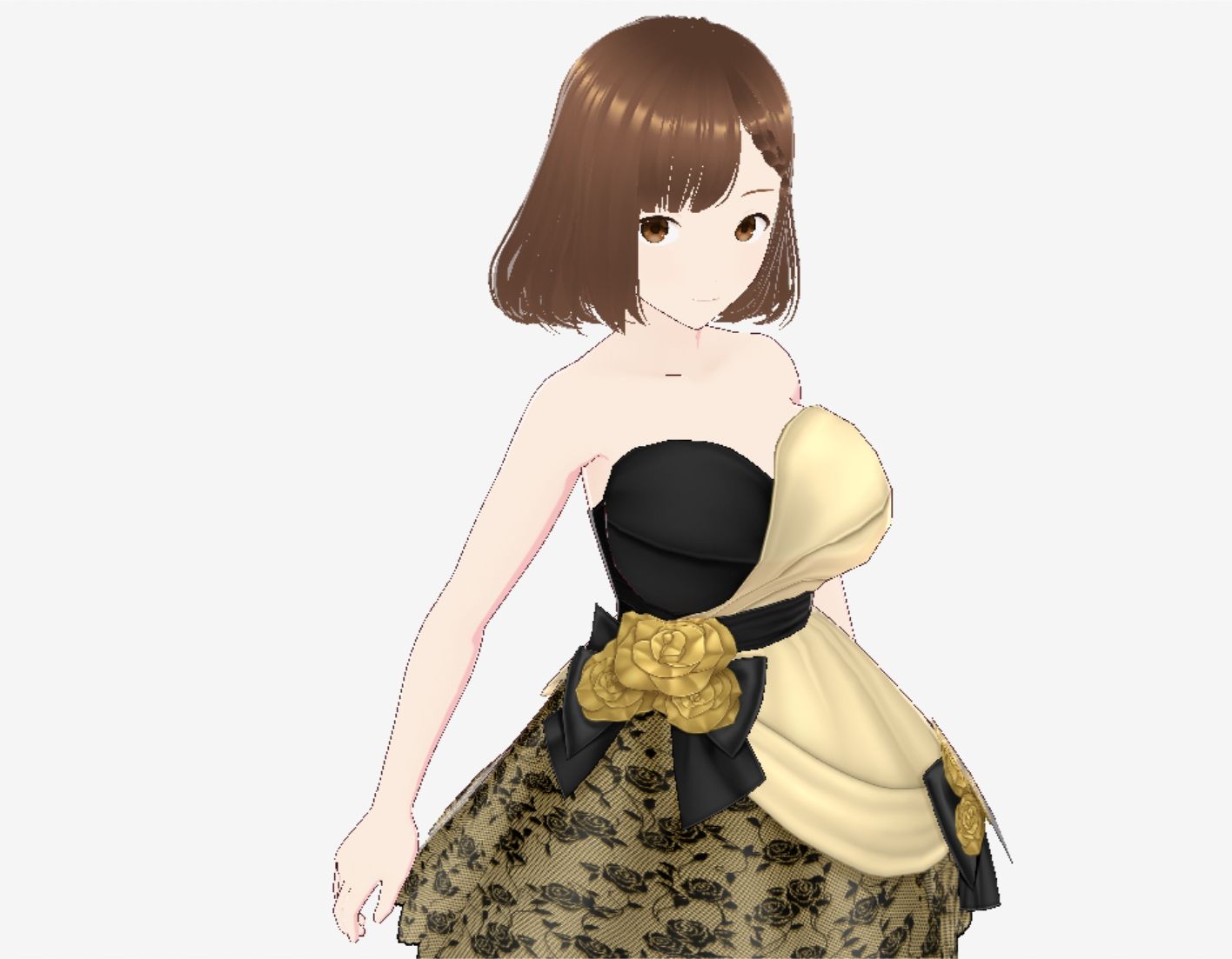 サンプル画像1:ブラック＆ゴールドなドレス姿（セリフなし  3DCGモデル  イラスト集）(アンリアルパイヤン) [d_717361]