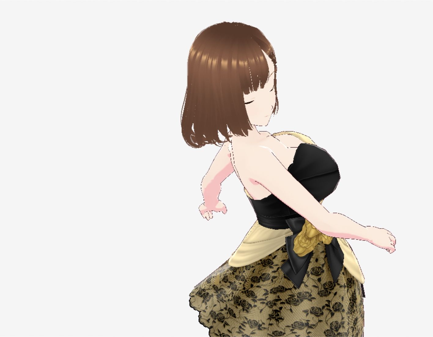 ブラック&ゴールドなドレス姿(セリフなし 3DCGモデル イラスト集) 画像2