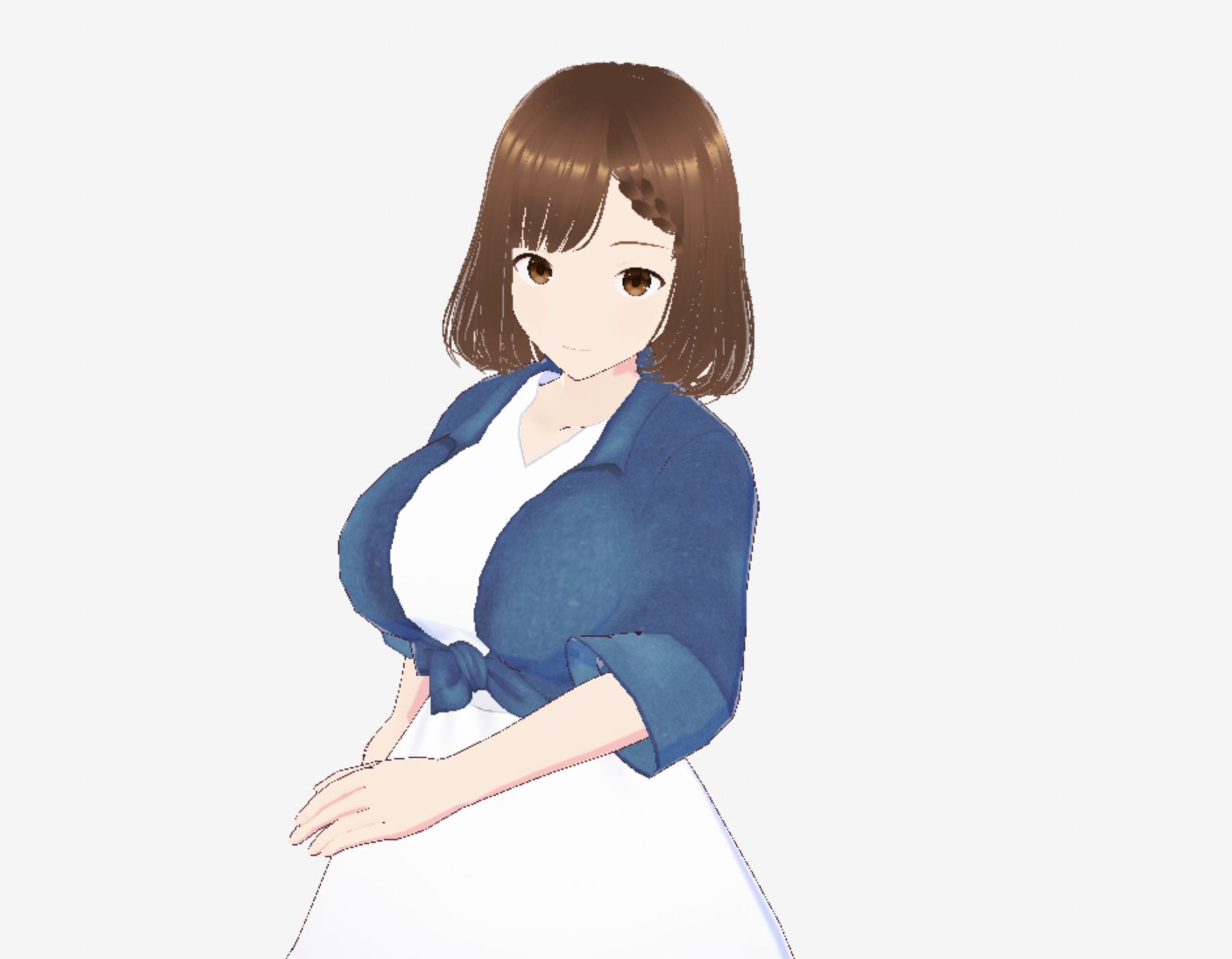 白いワンピースにデニムを羽織ったデートファッションのお姉さん（セリフなし  3DCGモデル  イラスト集） 画像1