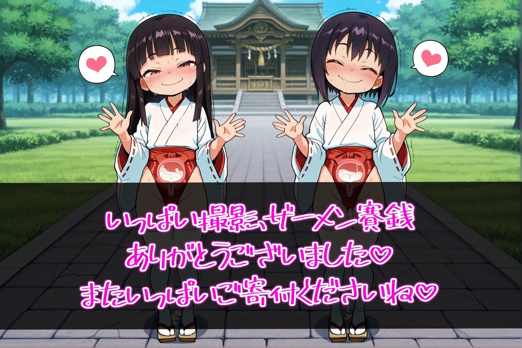 【エロ漫画】ぷちまる神社の例大祭っ！双子のちびっ娘巫女が月に一度の例大祭でどスケベバコバコエッチ！ハイレグ袴で見せつけまくり！10