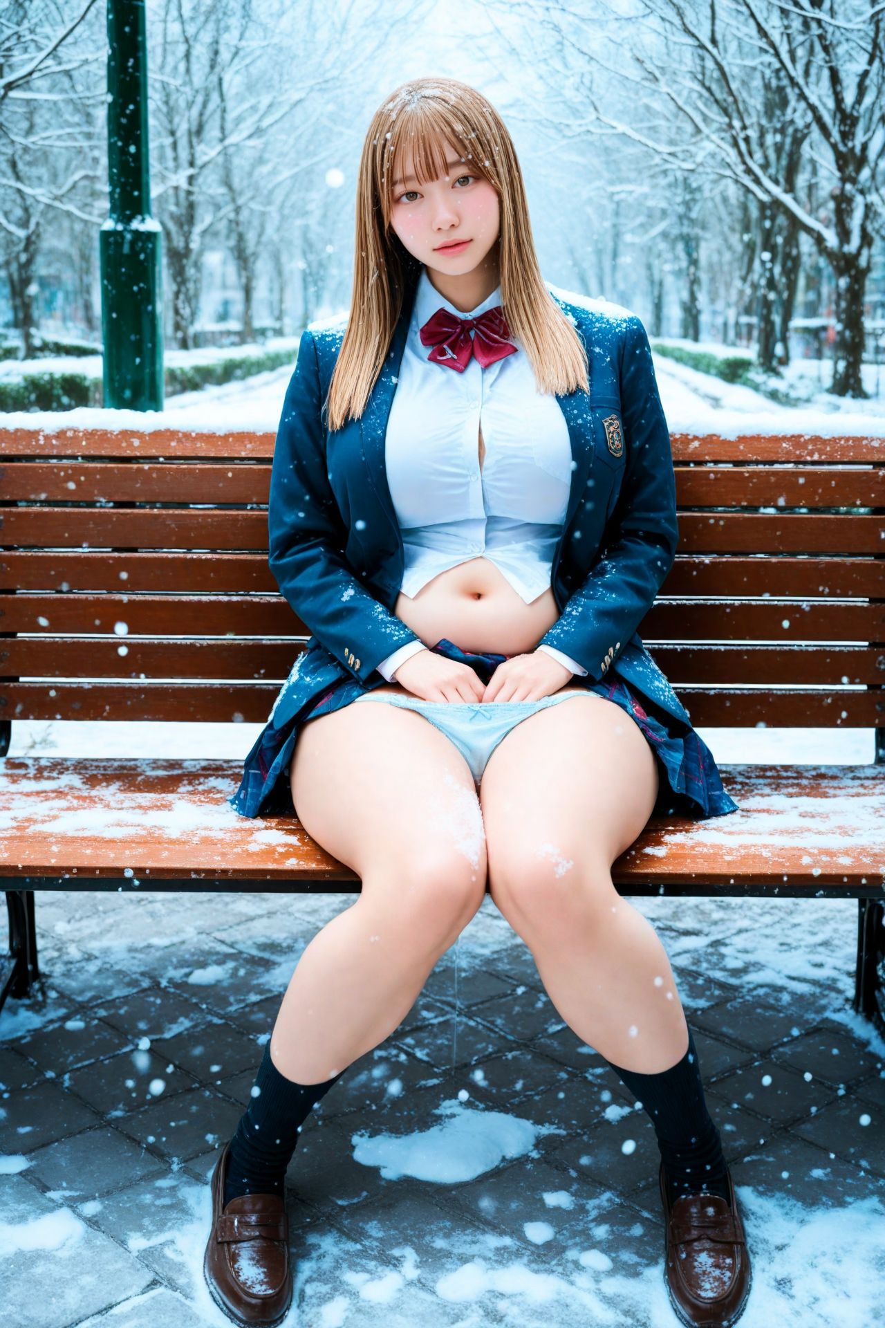 サンプル画像6:Snow J…3， 〜雪のベンチで魅せるパンチラショット集〜(miyochinAI) [d_718494]