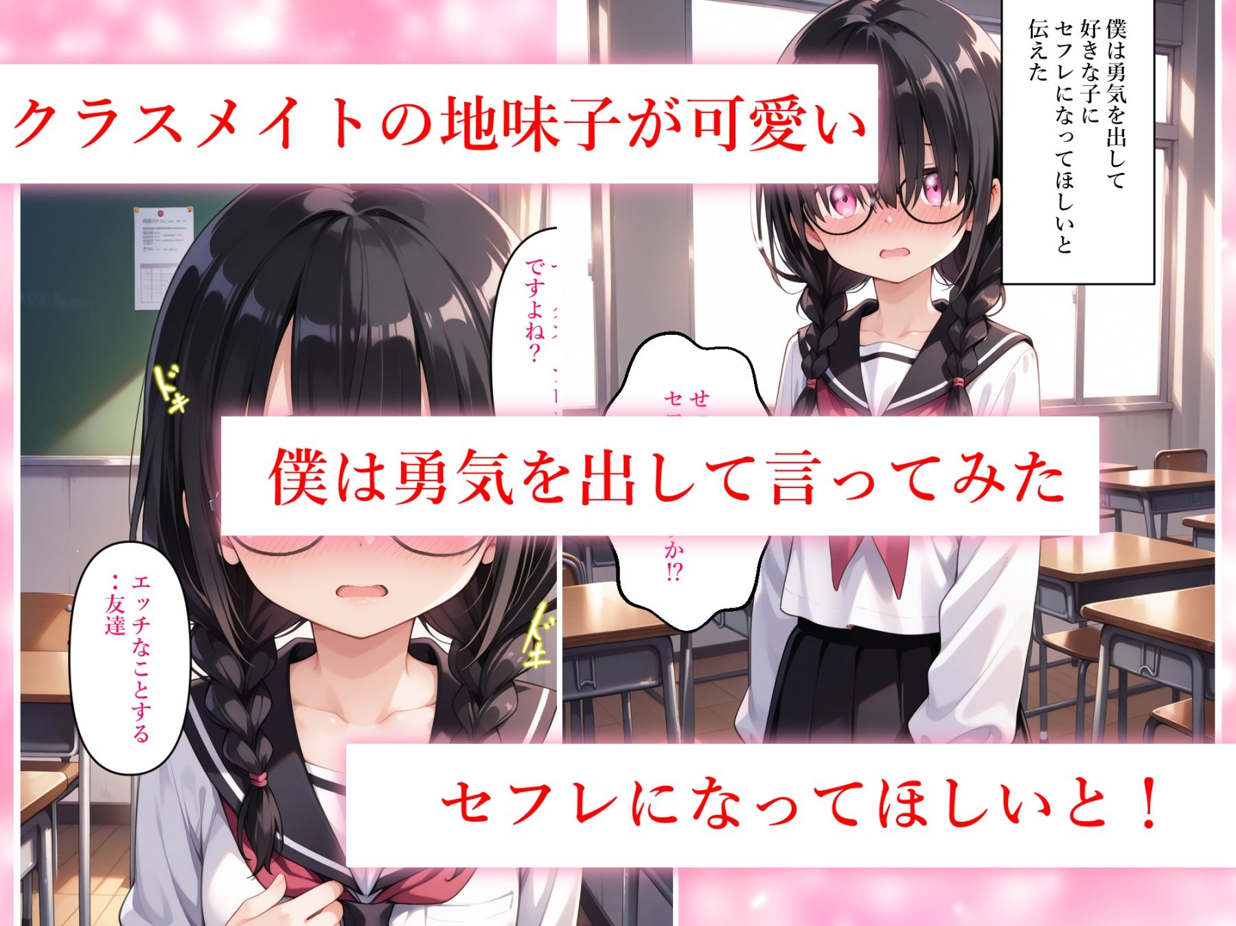 地味で目立たないクラスメイトの黒髪おさげの眼鏡っ子の事が大好きなのでセフレになってほしいと言ってみた 画像1