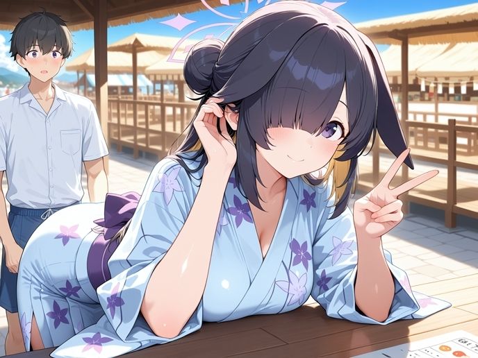 ツクヨと浴衣温泉えっち（はーと） 画像1