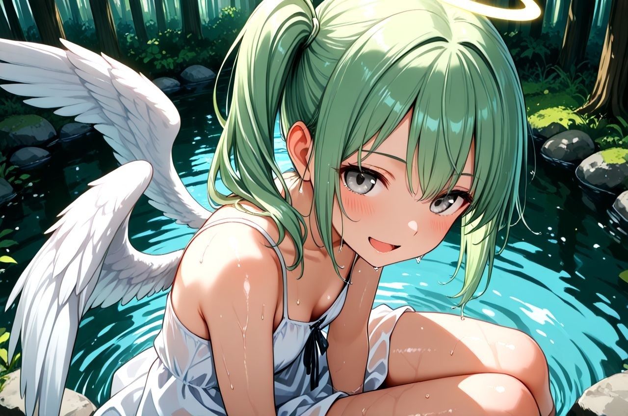 サンプル画像1:拾った美少女天使にエッチなこと教えたらドハマりしちゃっていつまでも天界に帰れるのに帰らない話4 水浴び編(天使の花園) [d_720225]