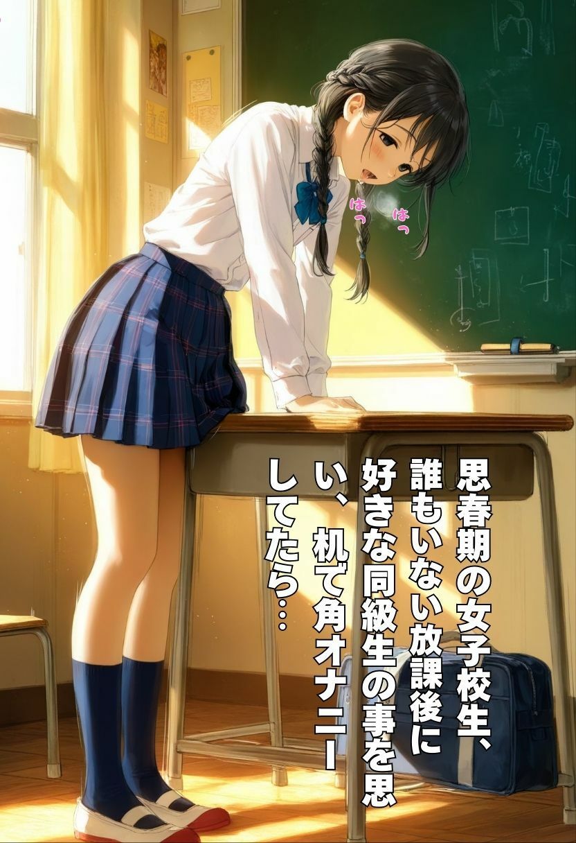 放課後の教室で角オナニーしてたらバレちゃった女子校生。思春期セックス 画像1