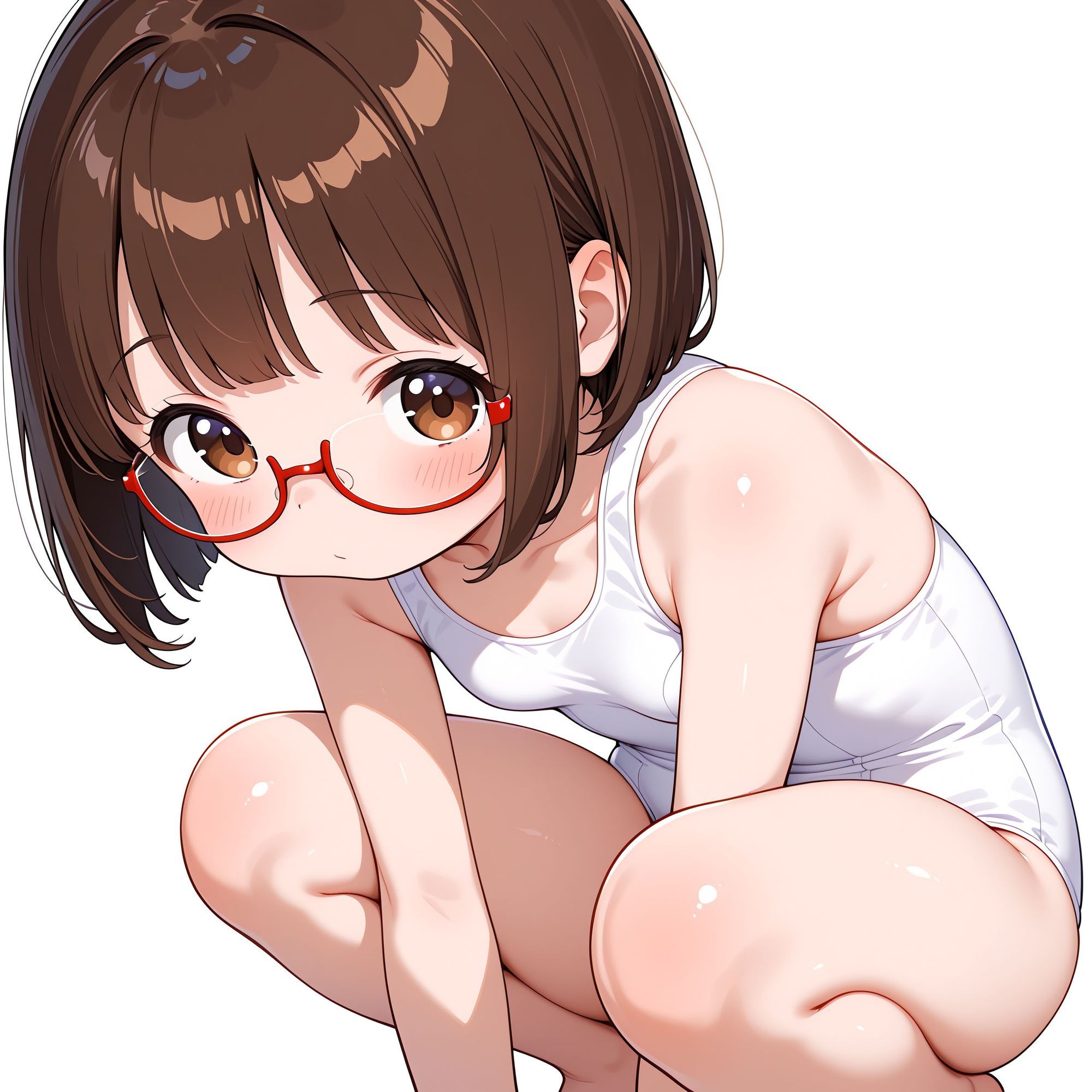 【エロ漫画】オナニー好きな茶髪ボブメガネちゃんが白スク水を着てHしてみた1