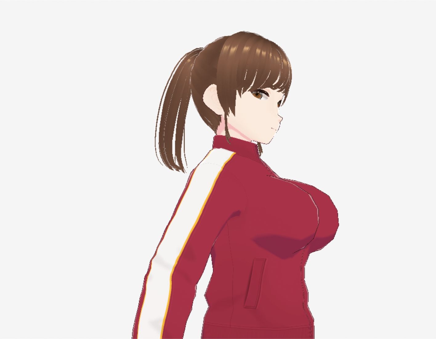 赤ジャージでポニーテールの巨乳美女(セリフなし 3DCGモデル イラスト集) 画像1