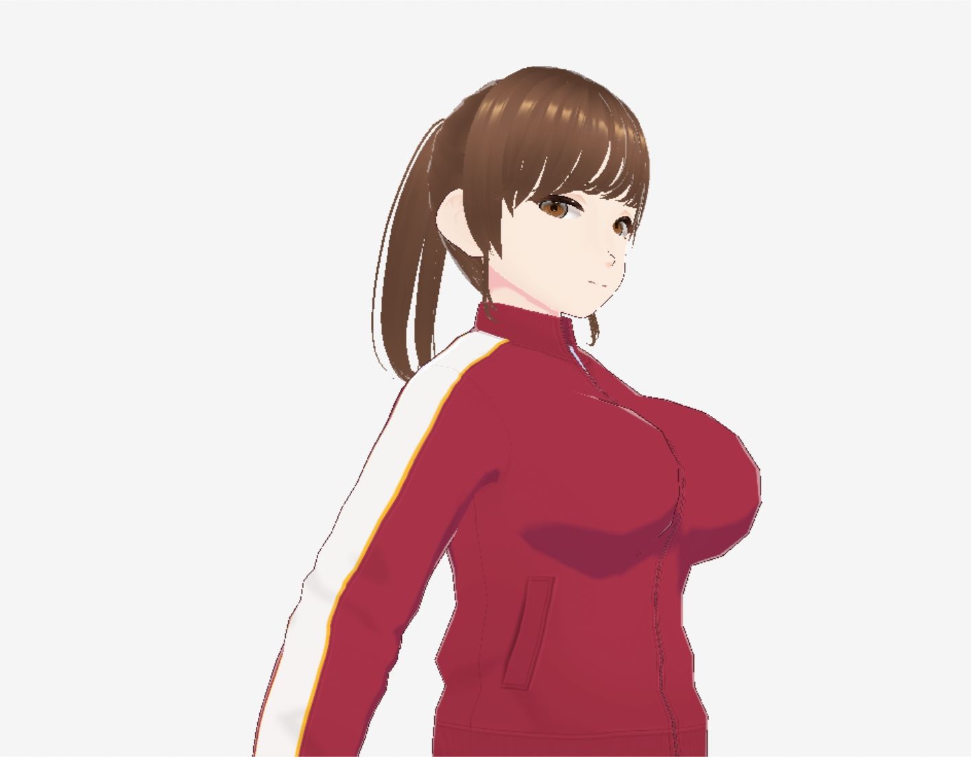 赤ジャージでポニーテールの巨乳美女(セリフなし 3DCGモデル イラスト集) 画像5