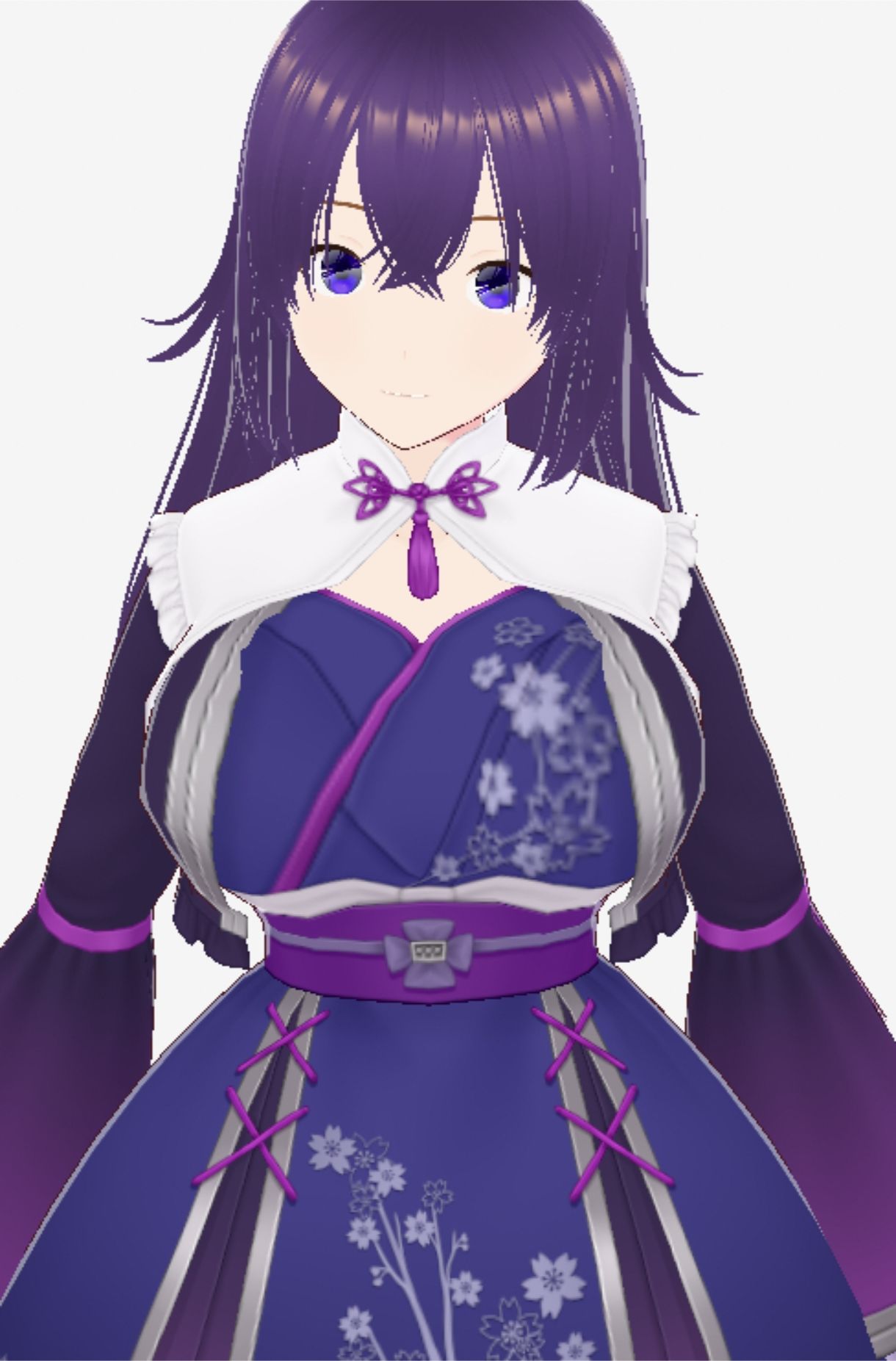 青紫の和模様ドレスの巨乳美女（セリフなし  3DCGモデル  イラスト集） 画像1