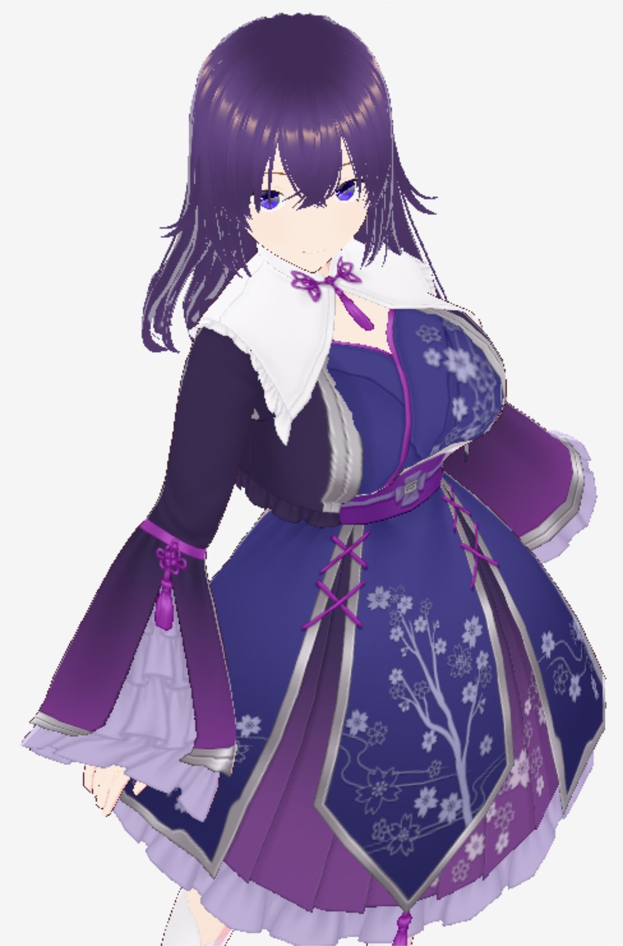 サンプル画像6:青紫の和模様ドレスの巨乳美女（セリフなし  3DCGモデル  イラスト集）(アフェアーアモーレ) [d_722732]