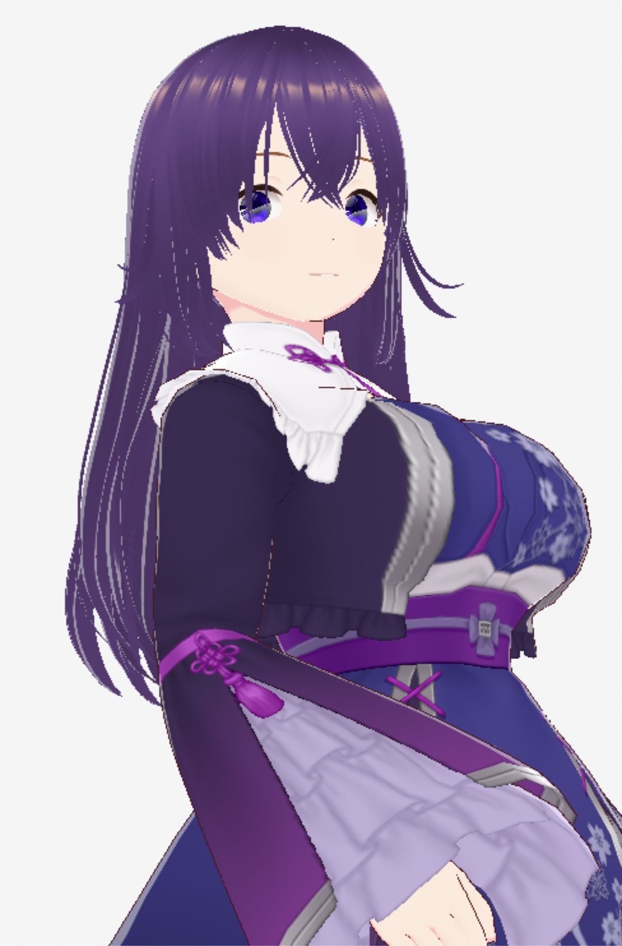 青紫の和模様ドレスの巨乳美女（セリフなし  3DCGモデル  イラスト集） 画像8