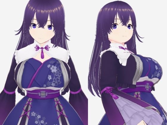 青紫の和模様ドレスの巨乳美女（セリフなし  3DCGモデル  イラスト集）【アフェアーアモーレ】