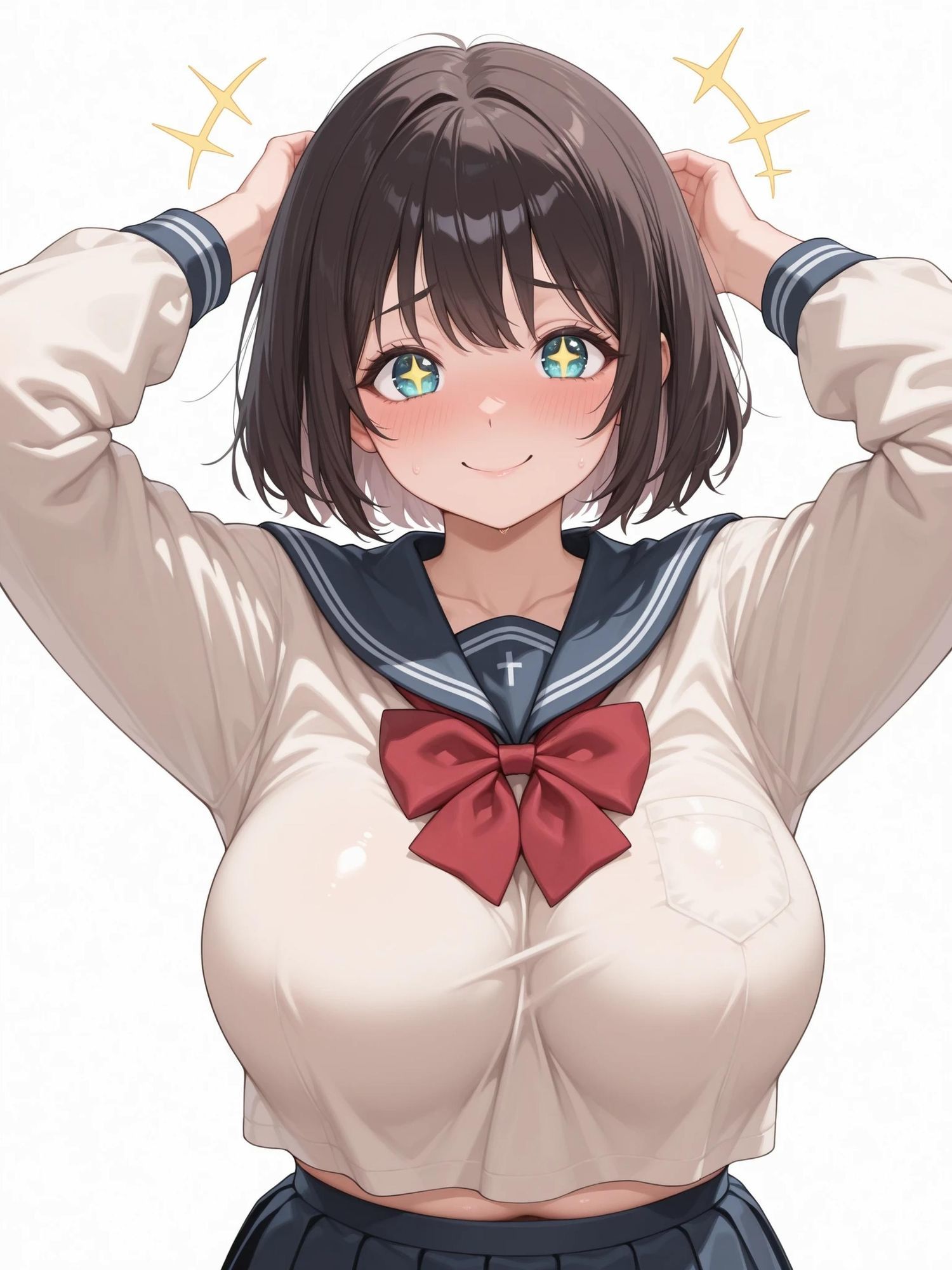 茶髪ショート爆乳制服美女の主観ハメ撮りAIイラスト集 サンプル2