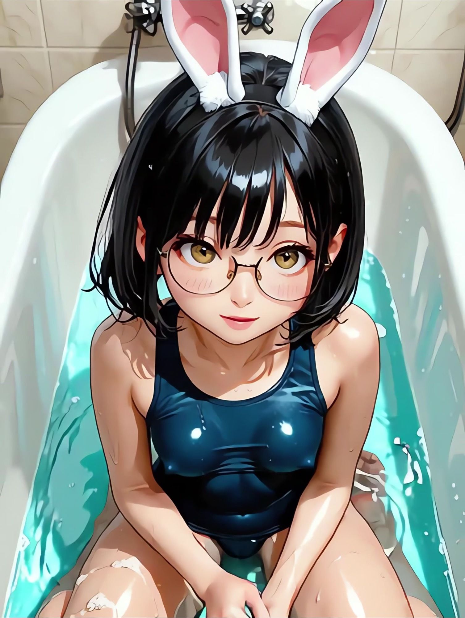 【4K動画】うさ耳娘とスクール水着でお風呂 サンプル3