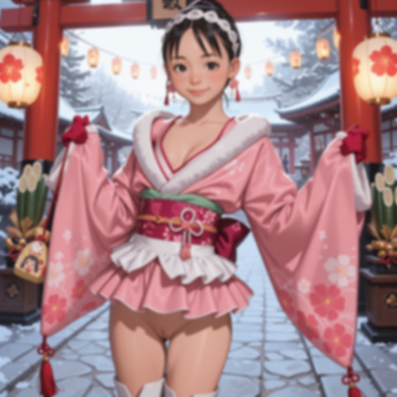 初詣、隙だらけ 〜見られる晴れ着、見せるワレメ〜 サンプル画像 2