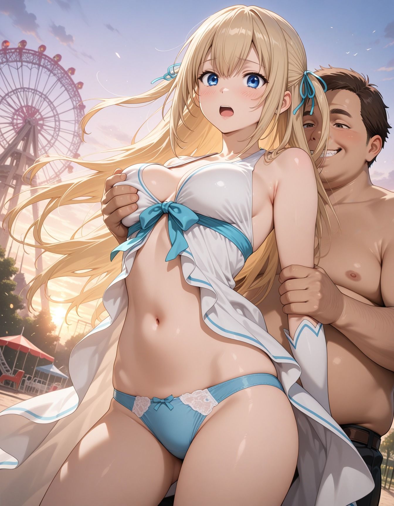 廃れた遊園地でキモ男集団に輪●された少女 画像2