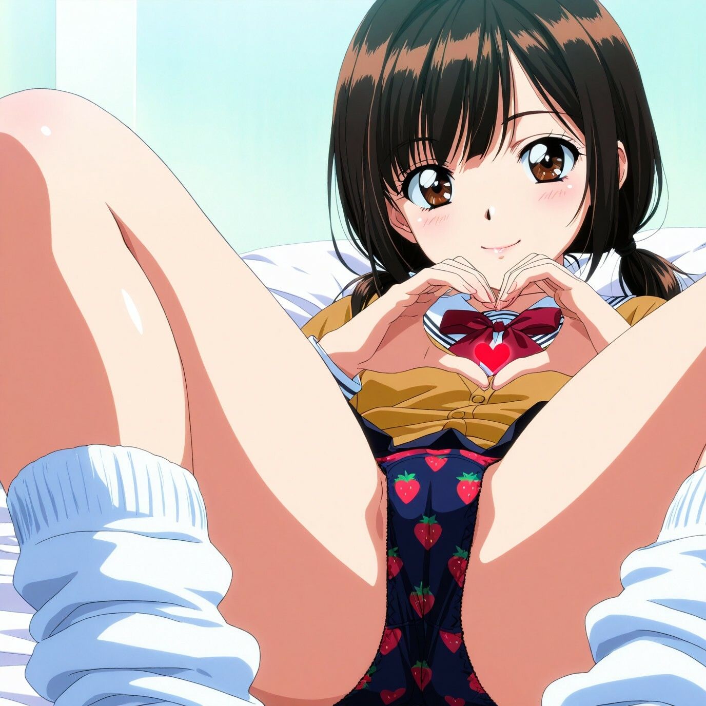 ルーズソックスJKのM字パンチラ  レトロアニメ風Ver 画像1